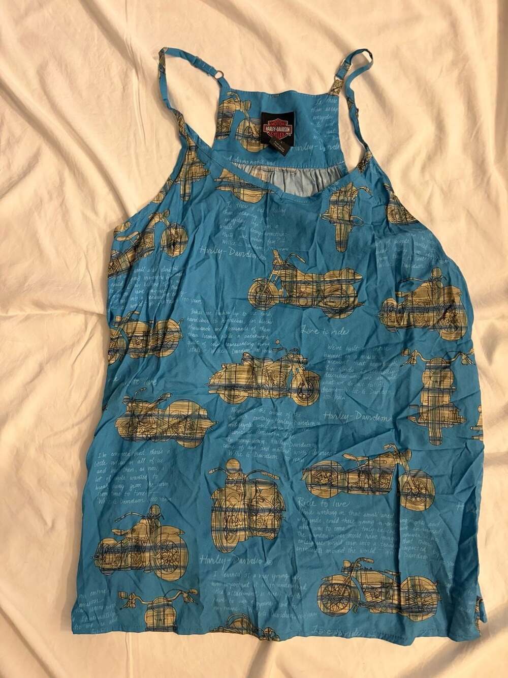Harley Davidson Motorcycle Print Tank Top Size L Blue